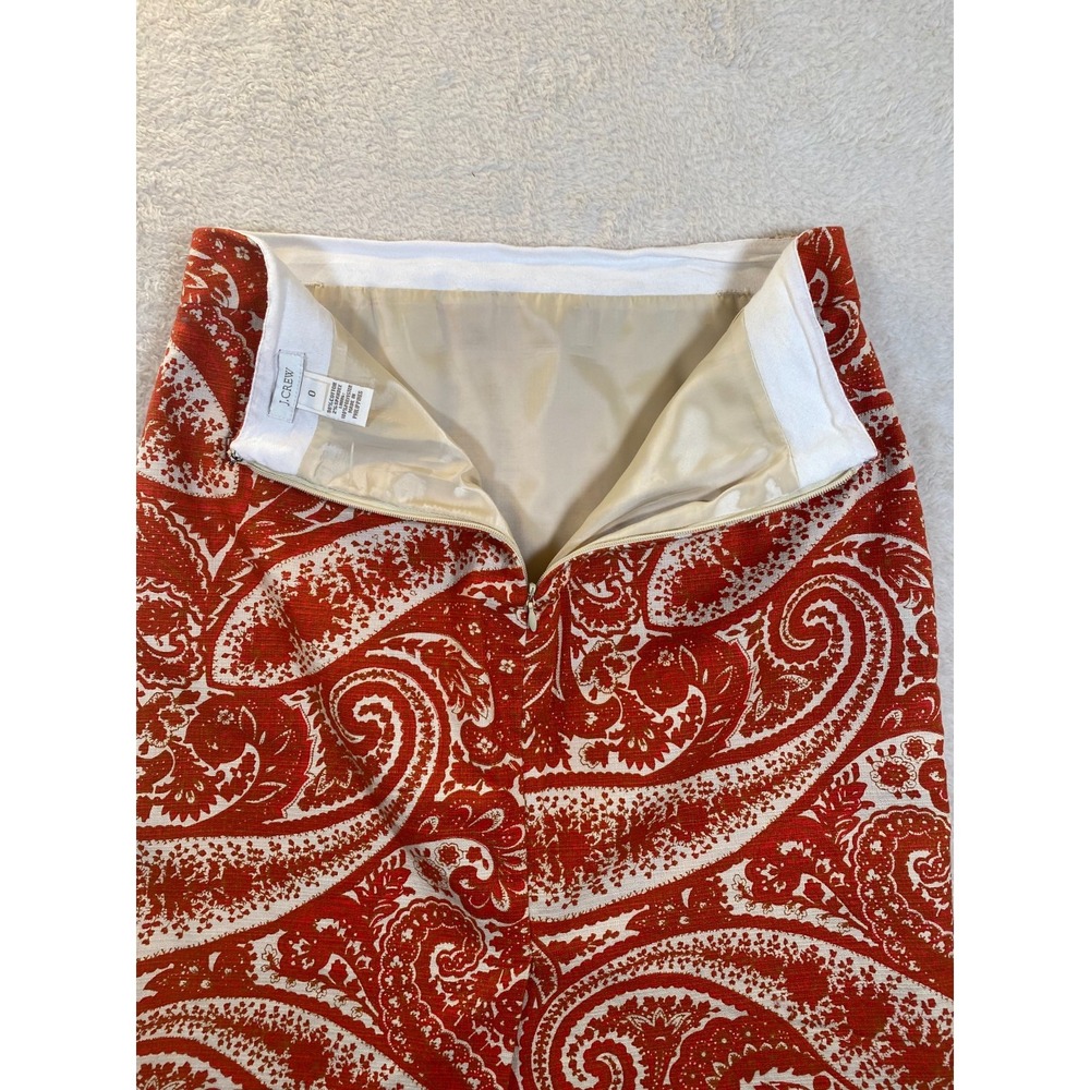 J.Crew The Pencil Skirt Red Orange Paisley Print Size 0 Cotton Spandex Blend - Picture 8 of 9